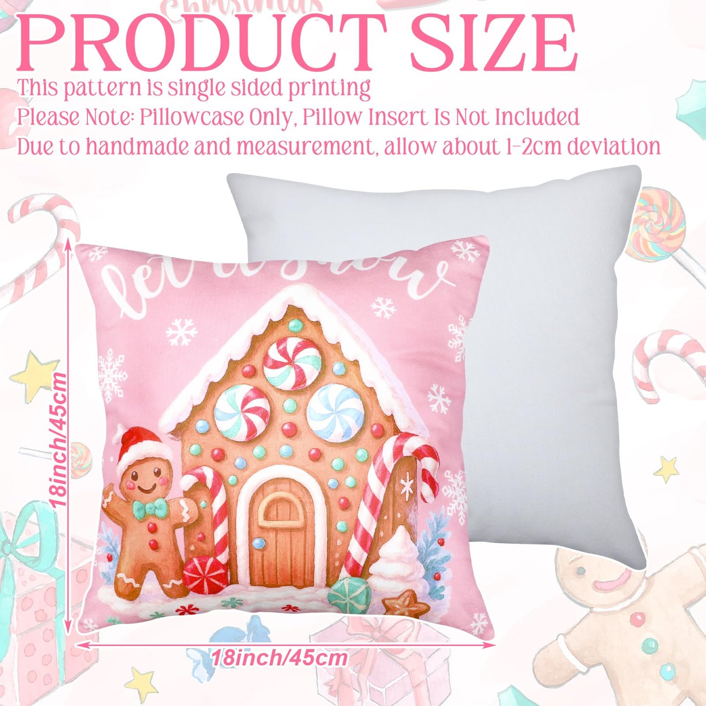 Fanfanwin 6 Pcs Pink Christmas Gingerbread Throw Pillow Covers 18 x 18 Inch Gingerbread House Truck Hot Cocoa Pink Christmas Decorative Pillow Cases for Xmas Sofa Couch Decor(Novel)