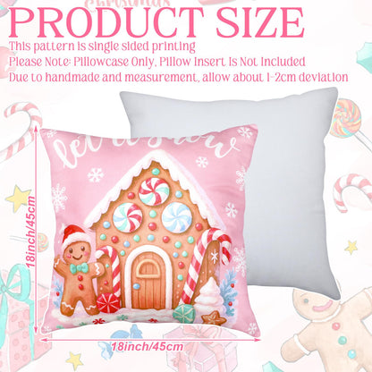Fanfanwin 6 Pcs Pink Christmas Gingerbread Throw Pillow Covers 18 x 18 Inch Gingerbread House Truck Hot Cocoa Pink Christmas Decorative Pillow Cases for Xmas Sofa Couch Decor(Novel)
