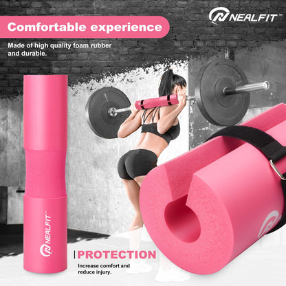 NEALFIT Barbell Pad Squat Pad for Squats—Squat Bar Pad—Great for Weightlifting,Lunges and Hip Thrusts—Foam Sponge Pad—Fit Standard and Olympic Bars Perfectly (Pink)