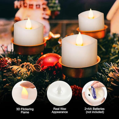 3x3 Flameless Candles Set of 3, LED Battery Candles Flickering, 3 inch Flameless Candles with Remote,Battery Powered Candles,for Wedding Holiday Decorations,White