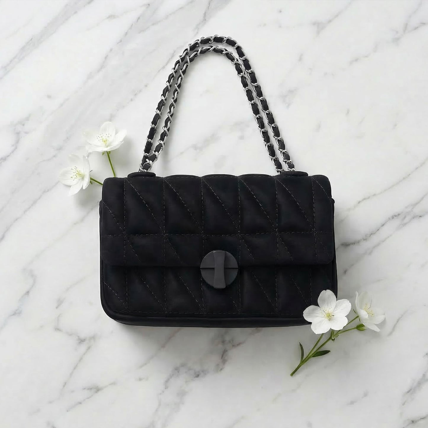 Perphy Quilted Shoulder Bag for Women Medium Flap Crossbody Handbag with Chain Strap 7.5 * 2.8 * 3.9 inches Black