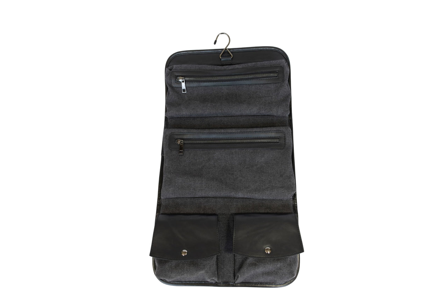 Vetelli Leather Toiletry Bag for Men - Water Resistant, 2 Zippered Internal Pockets, 2 Snap-Fastened Internal Pockets, and Hanging Hook. (Black)