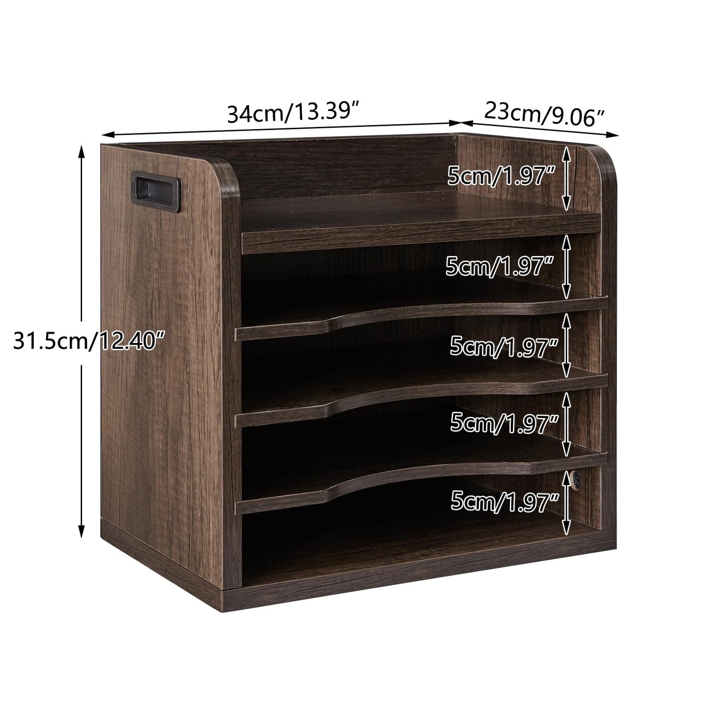 YMYNY Desktop File Organizer with Handle, Document Letter Mail Tray Sorter with 3 Adjustable Shelves, 5 Tiers Paper Holder for Home Office Desk, Black Gray,13.4 * 12.4 * 9.06" UHBC006G