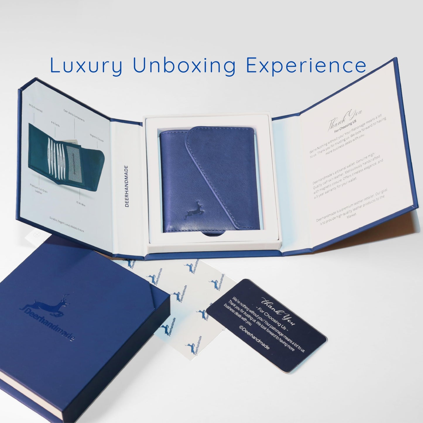 DEERHANDMADE Slim Wallets for men | handmade Modern Minimalist front Pocket wallets | 6-12 Cards Geniune leather rfid wallet for men | Gift wallets with magnatic closure (Premium, Royal Blue)