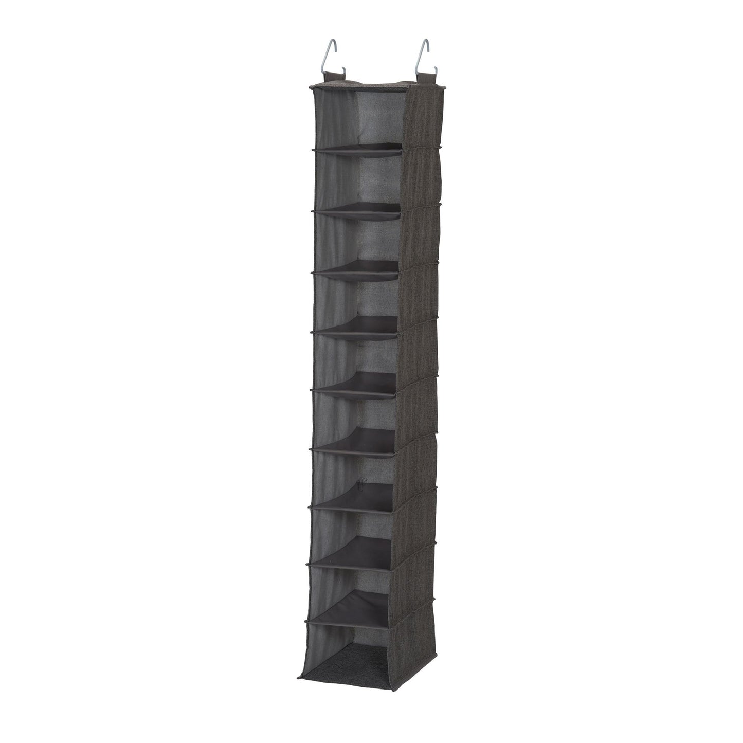 Household Essentials 10-Shelf Wide Hanging Shoe Organizer, Soft and Durable Polyester, Versatile, Breathable, Stylish, Compact, Sturdy Hooks for Rod or Wire Closets, Gray