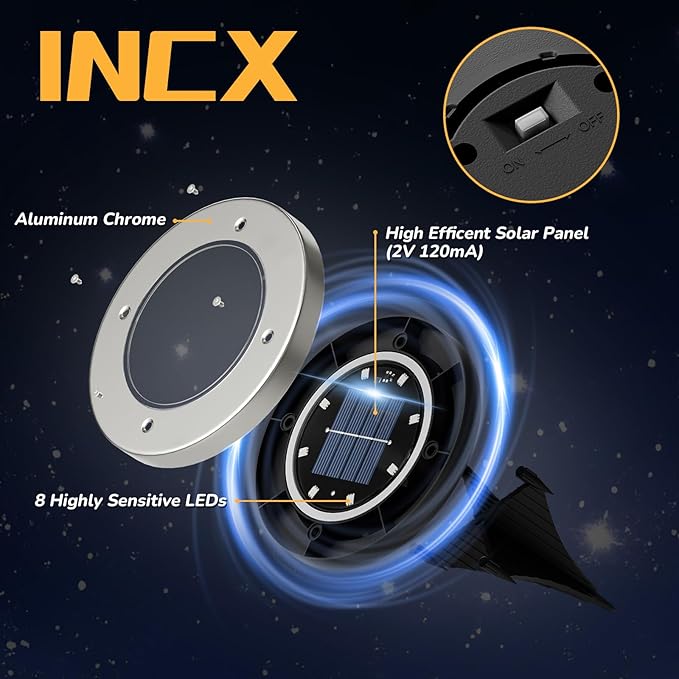 INCX Halloween Solar Lights Outdoor,12 Pack Solar Pathway Lights with Auto On/Off，Waterproof & Anti-Rust Landscape Lighting for Garden, Yard, Patio, Deck - Halloween Decorations,Yellow