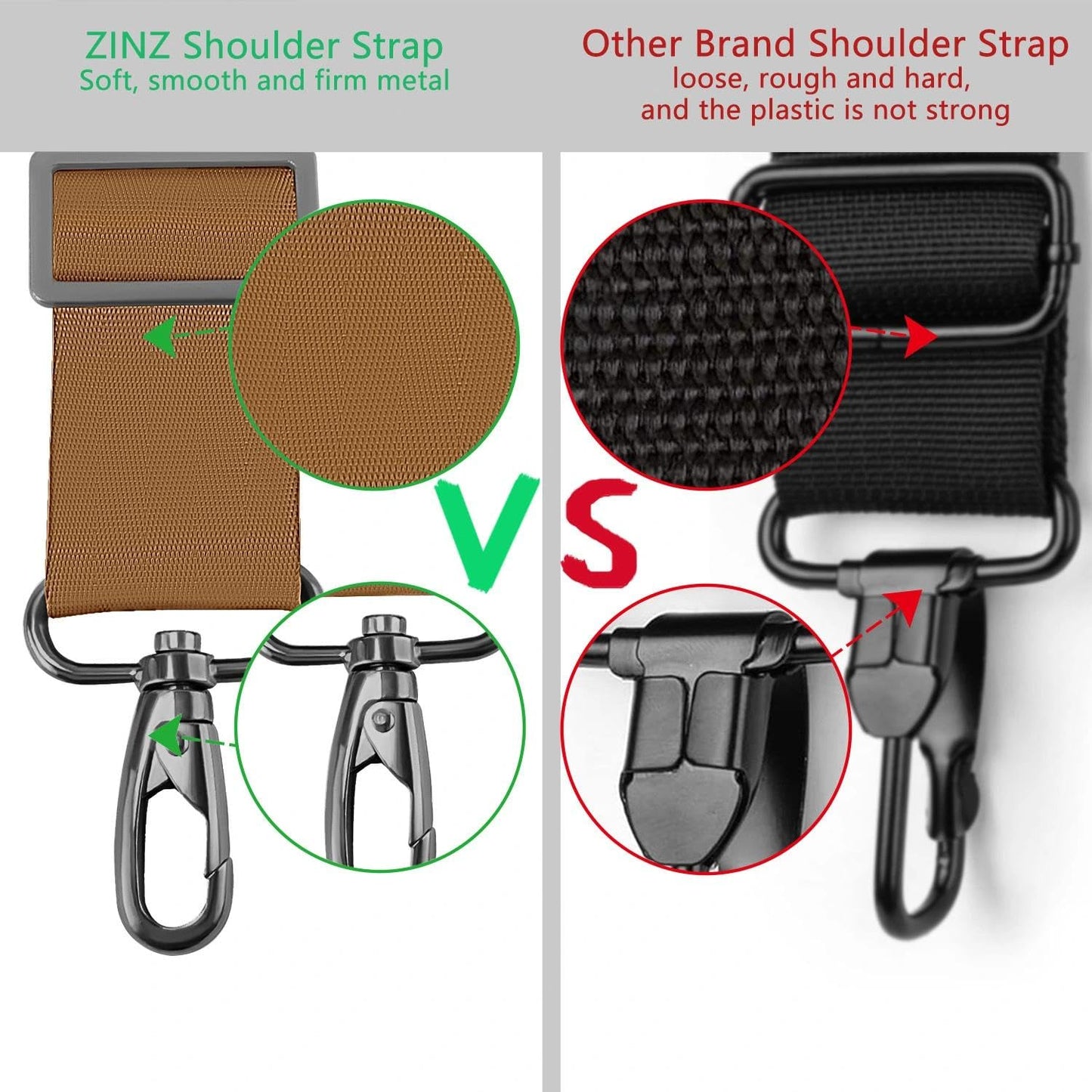 ZINZ 79 inch Shoulder Strap, Extra-thick Fixed Cushion Pad and Dual Clasps Universal Replacement Strap with Metal Swivel Hooks for Laptop Bags, Luggage Bags, Camera, Crossbody(Khaki)
