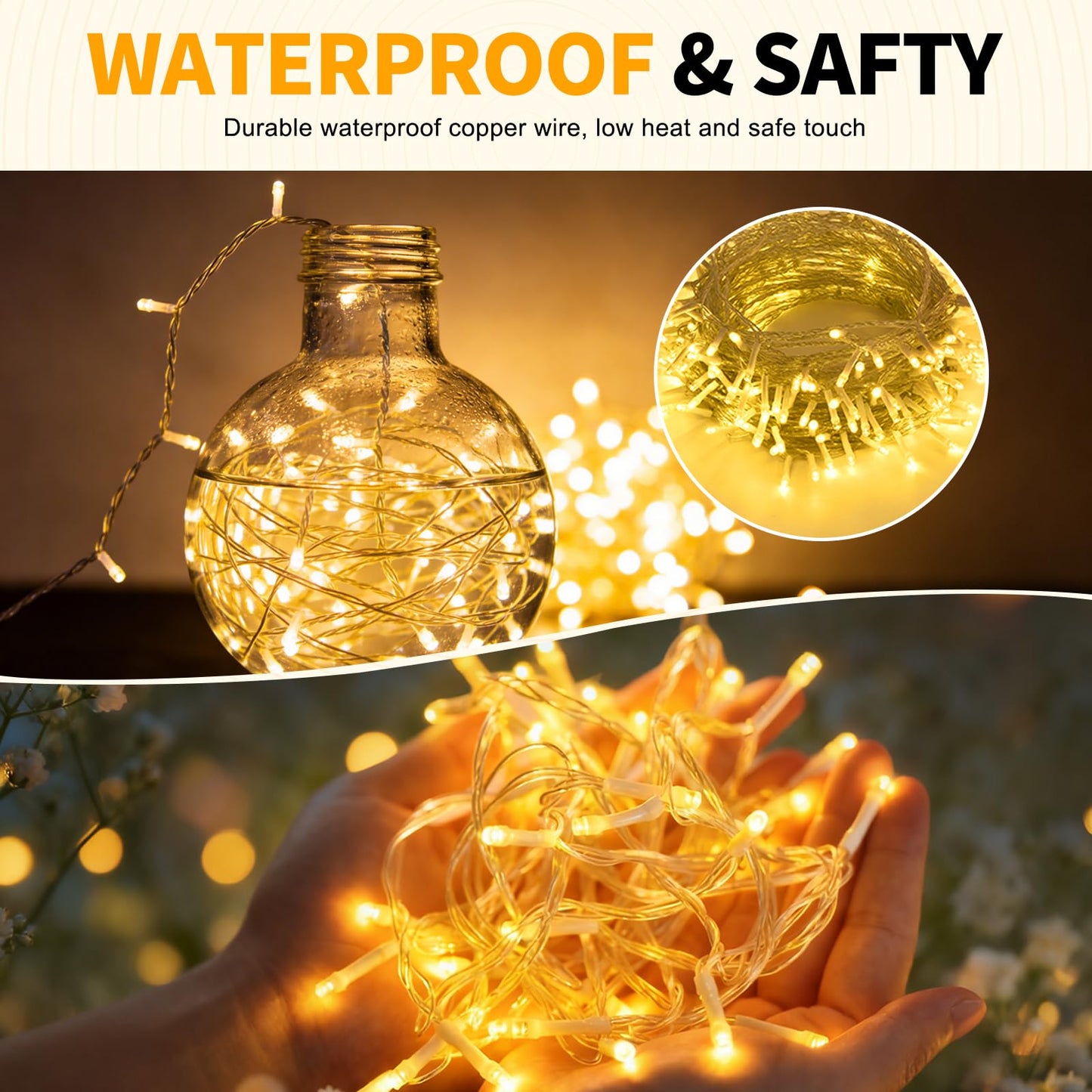 LUMLLSAJI 100 LED Fairy Lights 33 ft LED Twinkle Lights 8 Modes Plug-in with Memory Function White String Light for Bedroom Xmas Tree Wreath Patio Party Spring Outdoor Christmas Decor