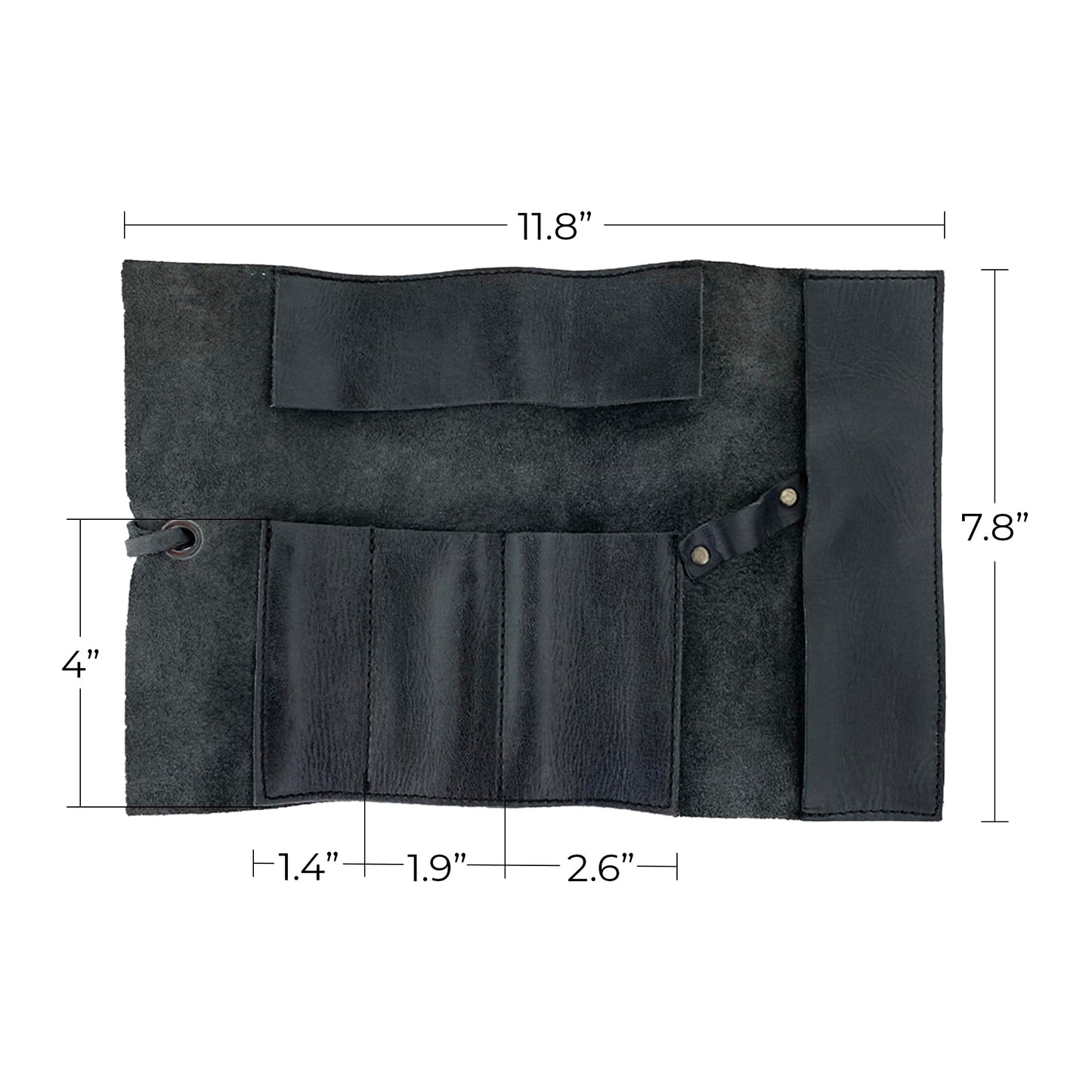 Hide & Drink, Rustic Pencil Roll Pouch, Multi-Purpose Storage Wrap for Scissors, Earphones, Organizer for Craft, Full Grain Leather, Handmade, Charcoal Black