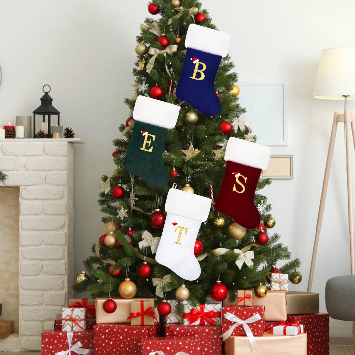 Eoocan 20 Inches Monogram Christmas Stockings Wine Red Velvet with White Super Soft Plush Cuff Embroidered Xmas Stockings Classic Personalized Stocking Decorations for Family Holiday Season Decor(Dad)