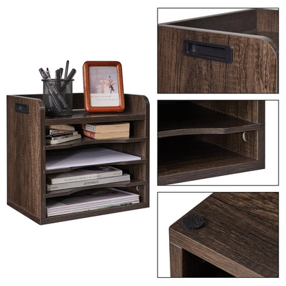 YMYNY Desktop File Organizer with Handle, Document Letter Mail Tray Sorter with 3 Adjustable Shelves, 5 Tiers Paper Holder for Home Office Desk, Black Gray,13.4 * 12.4 * 9.06" UHBC006G