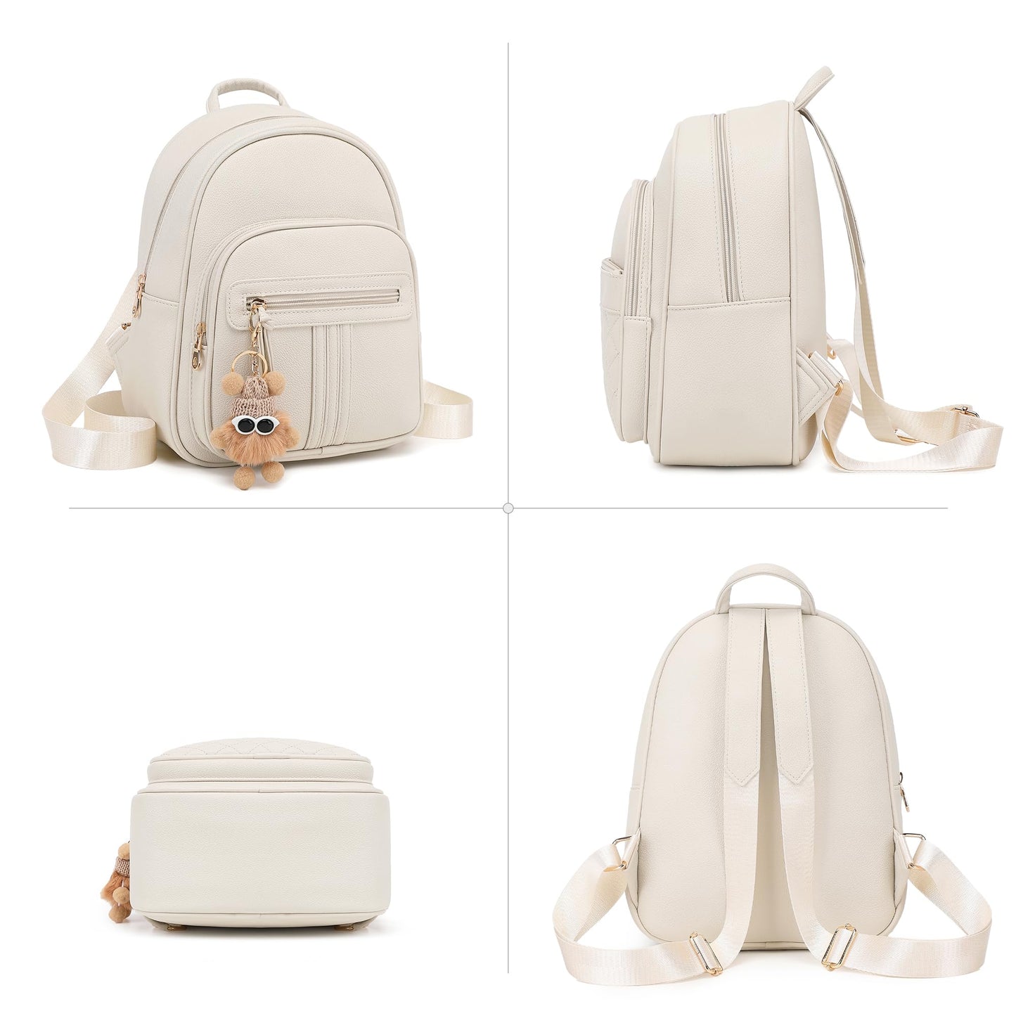 BAGOK Mini Leather Backpack Purse for Women, Small Backpack Purse with Cartoon Charm, Cute Fashion Bag for Girls