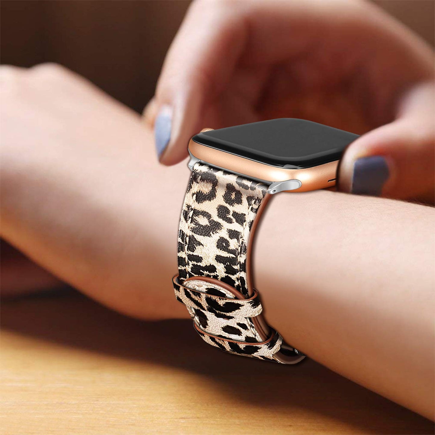 FINTIE Bands Compatible with Apple Watch 49mm 46mm 45mm 44mm 42mm(Series 3/2/1), Genuine Leather Replacement iWatch Band Strap for Series 11 10 1-9 SE3/SE2/SE Ultra1/2/3, Classic Leopard