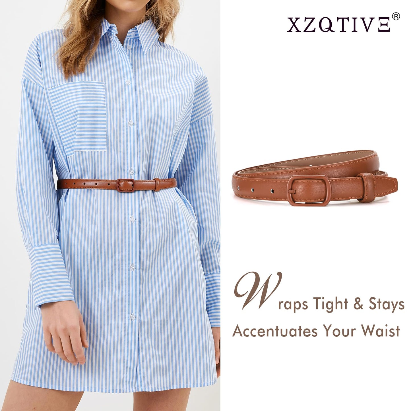 XZQTIVE Women’s Skinny Candy Color Belt – Color-Matched Leather Thin Waist Belt 0.7" for Jeans Dresses Pants