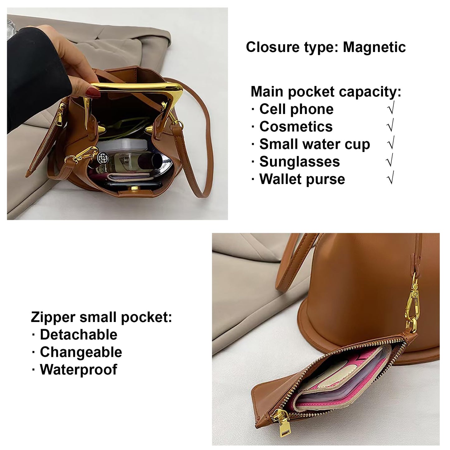 ZGRJSZDD Women Genuine Leather Handbag Crossbody Shoulder Purse Top Handle Bucket Bag, B Coffee
