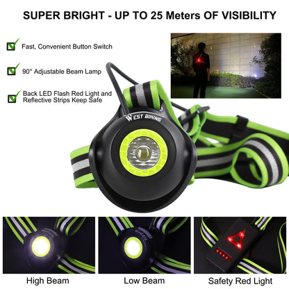 WESTGIRL Running Light, 90° Adjustable Beam Angle, 500 Lumens, Rechargeable USB Waterproof Running Lamp, Safety Light, Lightweight Sports Running Lights for Jogging, Hiking, Camping, Fishing