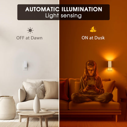 Briignite Night Lights Plug into Wall, Modern LED Night Light Plug in, Dusk to Dawn Sensor, Soft White 3000K, 0-100LM Adjustable Brightness, Dimmable NightLight for Hallway, Bedroom, Stairway, 2 Pack