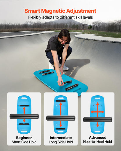 VEVOR Balance Board, Wobble Board Trainer for Adults, Premium Wooden Balance Training Equipment with Roller, Magnetic Stoppers, Storage Rack, for Core Workouts, Surf Trainer & Physical Therapy, Blue