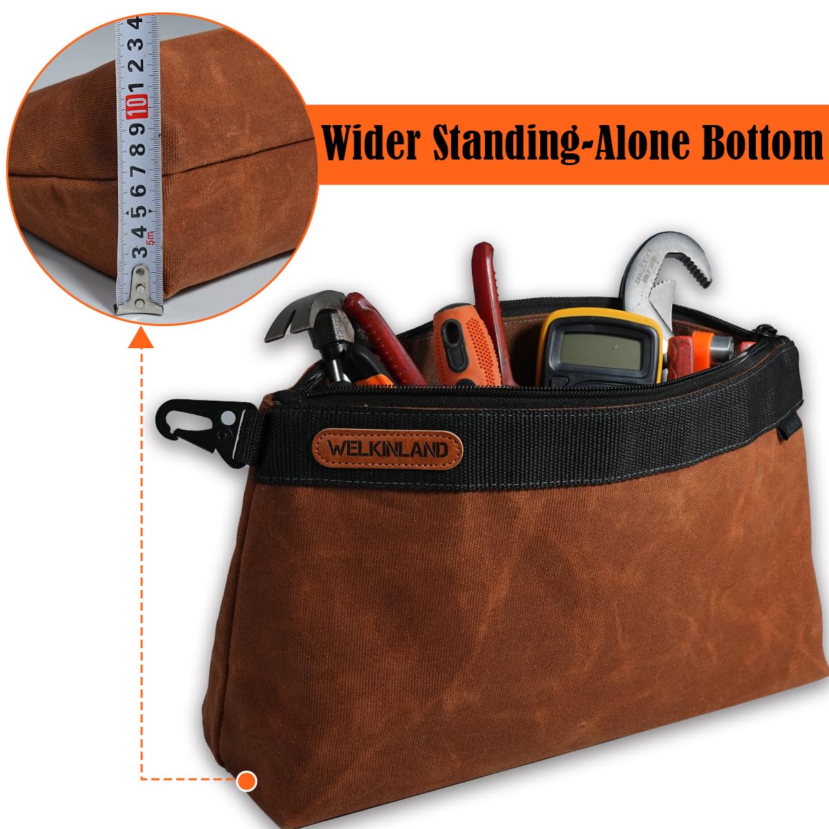WELKINLAND 2-Pack Heavy-Duty Waxed Canvas Tool Pouches, 14-Inch Zippered Tool Organizer Pouches with Water-Resistant Coating and Durable Canvas Construction
