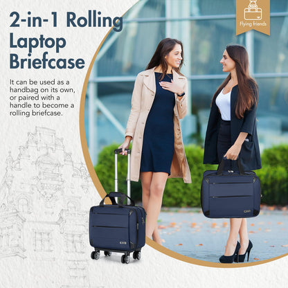 Lekebobor Rolling Laptop Bag - Rolling Laptop Briefcase on Wheels for Women/Men Fits Up to 15.6Inch Rolling computer Bags Water Resistant for Travel Work and Business (Blue)
