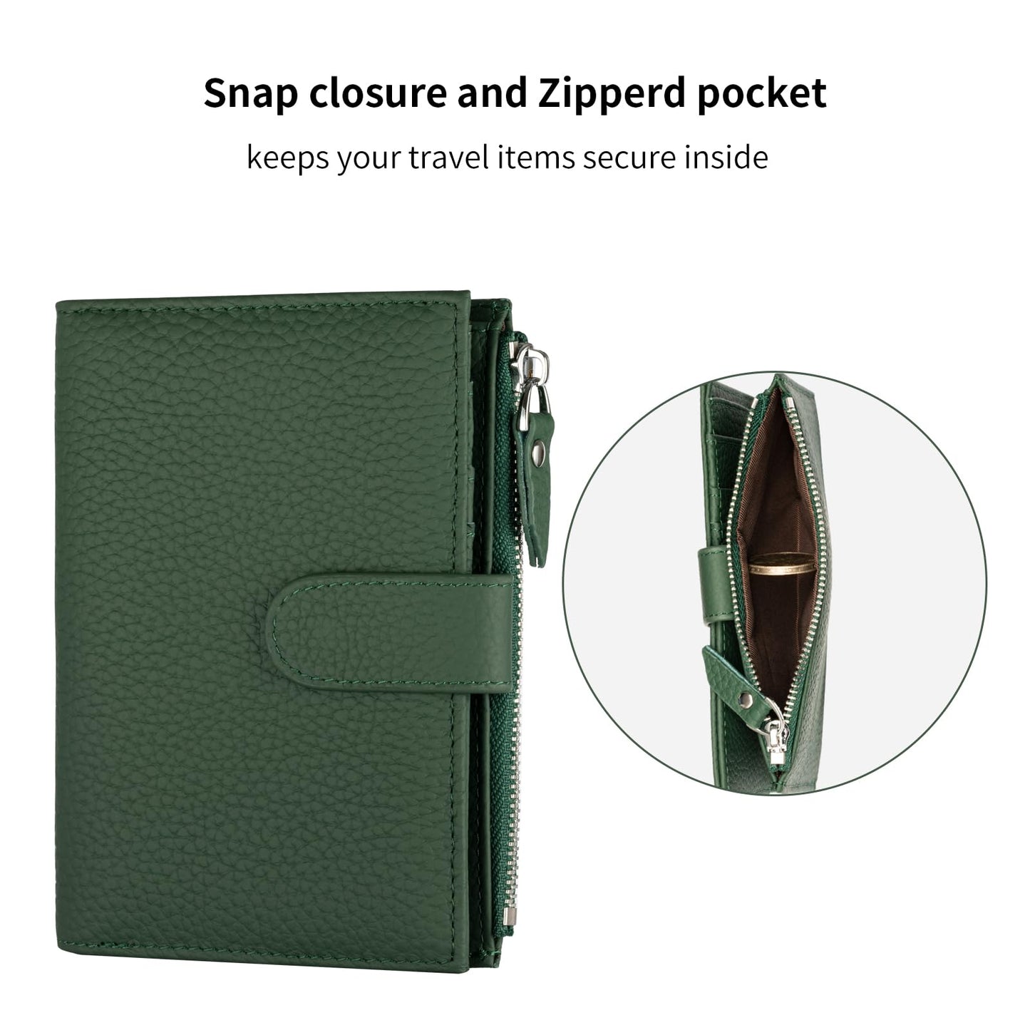 ilovever Passport wallet and Card Slot Combo RFID Blocking Slim Leather Travel Passport Wallet for Men and Women with Zippered Coins Pocket Passport holder, Green
