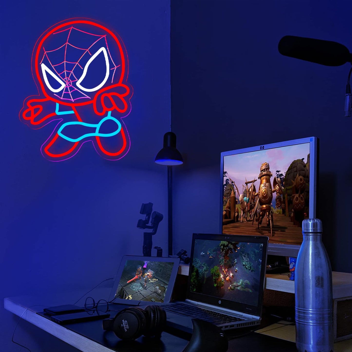 TOPQUALI LED Spider Neon Sign for Wall Decor, Dimmable Anime Light Up Display, Kids Bedroom Game Room Decoration, 12.2x15.7 Inch