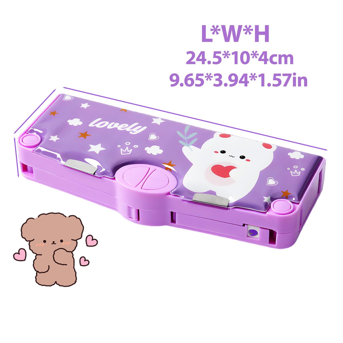 Ristpal Pop Up Multifunction Pencil Case, Cute Cartoon Pen Box Organizer Stationery with Sharpener, School Supplies, Best Birthday Gifts (Purple)