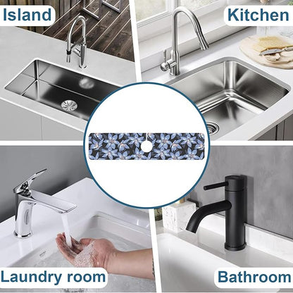 Blooming Lily Sink Splash Guard Faucet Mat Blue Lily Flowers Super Absorbent