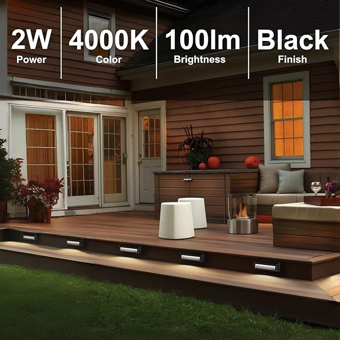 ZONK LED Step Stair Lights 110V-240V, 2W Line Voltage Outdoor Indoor Non-dimmable 4000K Stairway Deck Lights Fixture for House Hallways (6 Pack)