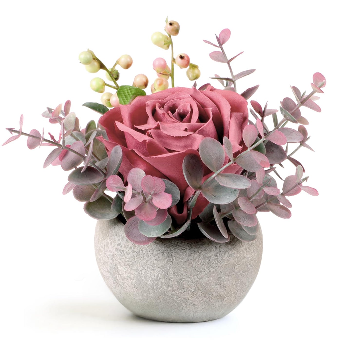 Lovmeety Faux Flowers in Pot, Pink Rose Artificial Flowers with Pot Mini Potted Plants Centerpiece Decor for Home Bathroom Office Desk Shelves Room Decorations