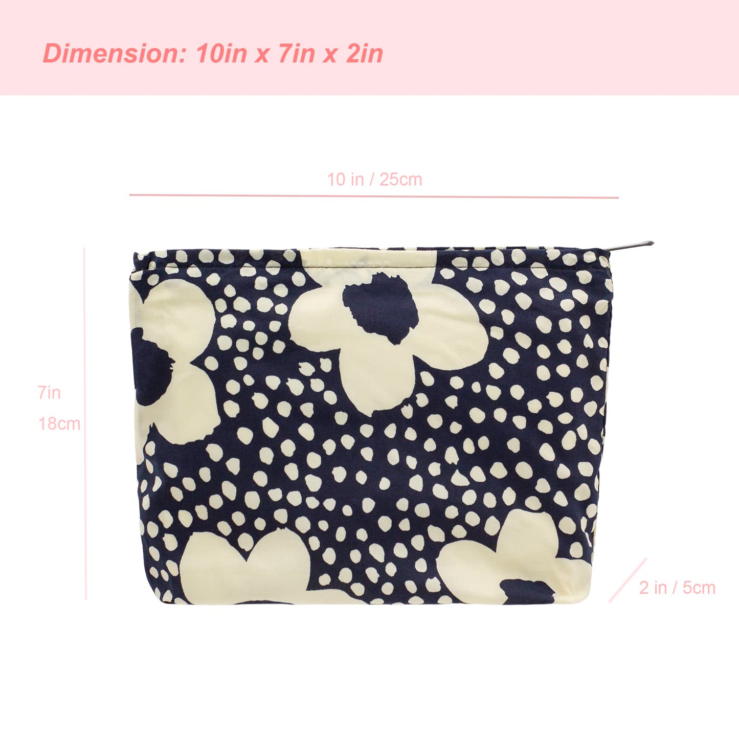 PAZIMIIK Floral Makeup Bag Large Cotton Zipper Pouch for Purse Travel Canvas Make Up Organizer for Women Cosmetic,Floral Navy Blue