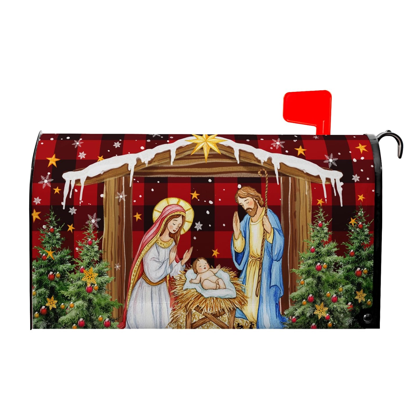 Christmas Nativity Christian Mailbox Covers Magnetic Xmas Jesus Mailbox Cover Standard Size 21 x 18 Inch Merry Christmas Red Holiday Mail Box Wraps for Farmhouse Garden Yard Decor