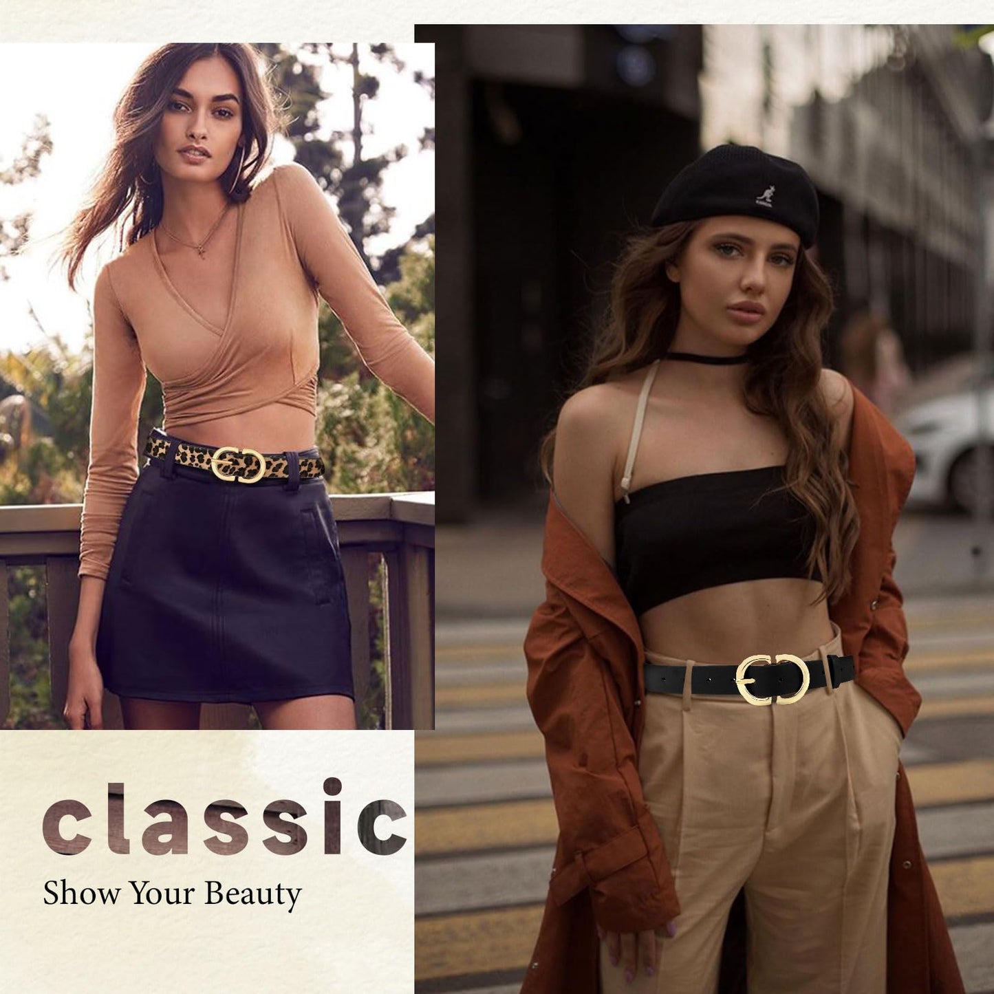 YARIEW 4 Pack Extra Large Leather Belts for Women Leopard Belts for Women Women's Belts for Jeans Pants Waist Belt Fashion Ladies Dress Belt with Gold Buckle