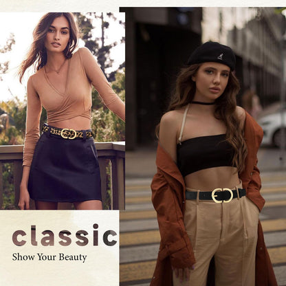 YARIEW 4 Pack Extra Large Leather Belts for Women Leopard Belts for Women Women's Belts for Jeans Pants Waist Belt Fashion Ladies Dress Belt with Gold Buckle