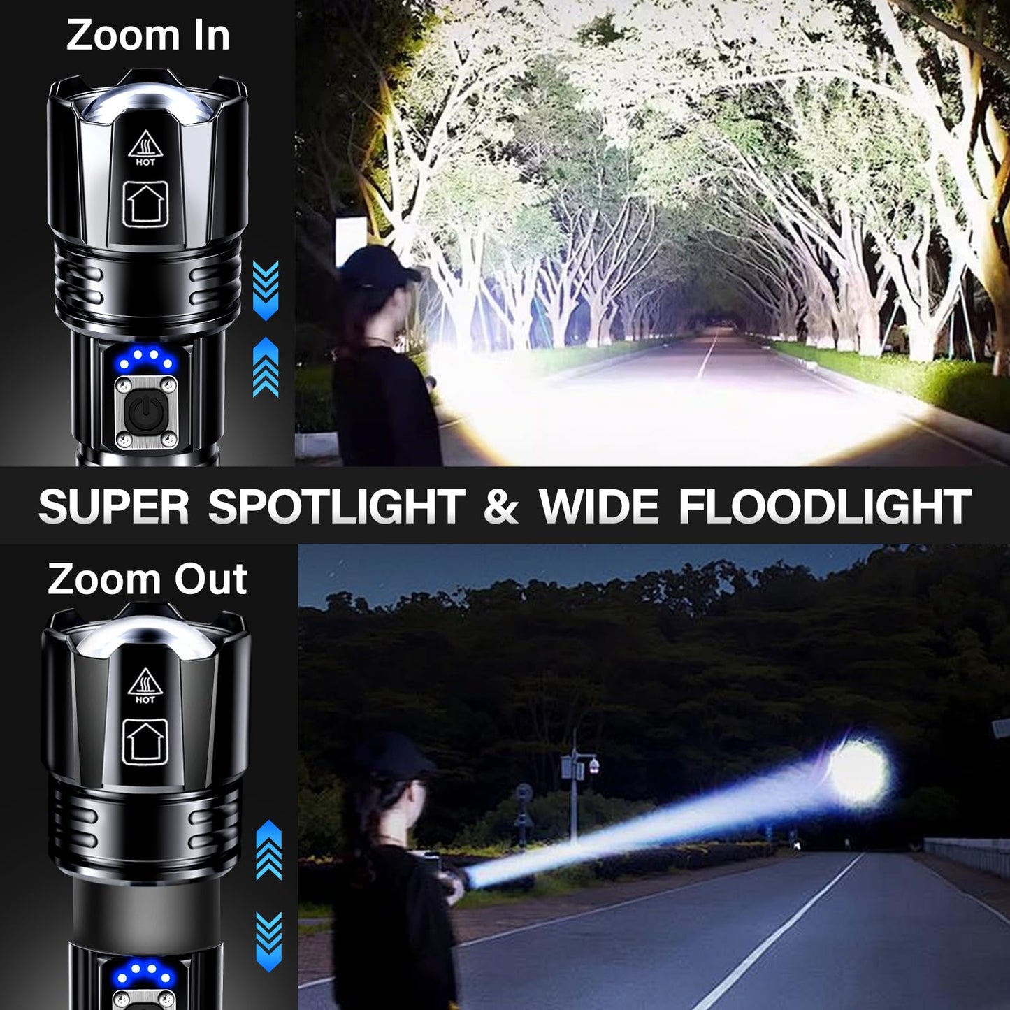 AKNEAR Rechargeable LED Flashlight 99000 High Lumens, Super Bright Flashlights with Zoomable & USB C Rechargeable & 5 Light Mode & IPX7 Waterproof, Powerful Flash Light for Home, Hiking, Camping