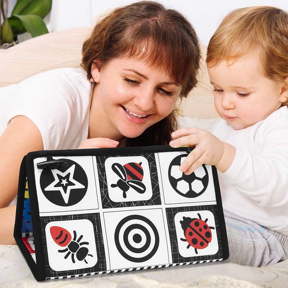 teytoy Tummy Time Baby Mirror Toys with Teethers, Double Black and White High Contrast Baby Toys 0-6 Months, Foldable Floor Sensory Development Toys for Infants Newborn