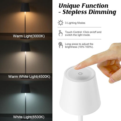 HASUN 2Pack Cordless Table Lamp, LED Rechargeable Desk Lamp, 5200mAh Battery Table Light, Aluminum Shell, 3 Color Stepless Dimming for Outdoor/Patio/Camping White