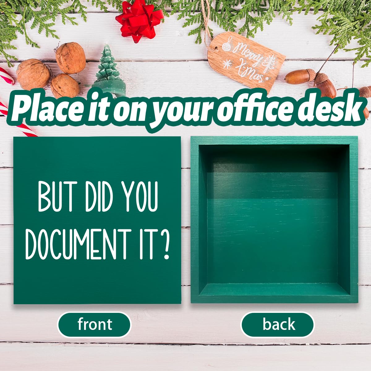 mmiishe The Office Gifts Desk Decor But Did You Document It Wooden Box Sign Funny Office Boss Gifts for Women Coworkers Boss Day Gifts for Him Decorations for Home Office 5 x 5 Inches (Green)
