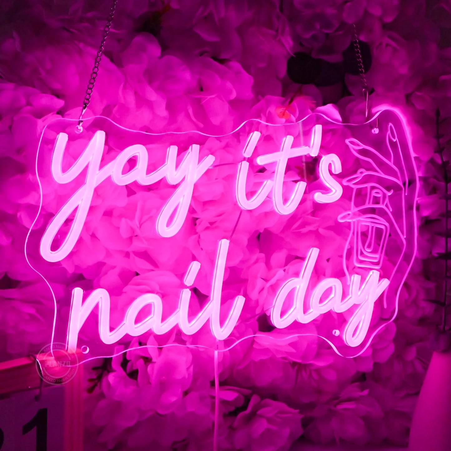 Planzo Yay It’s Nail Day Neon Sign Nail Tech Spa Salon Studio Beauty Business Stores Logo Barber Shops LED Wall Sign Girl Bedroom Neon Light Wall Decor Lady Birthday Christmas Gift 5V USB 15.75" Pink