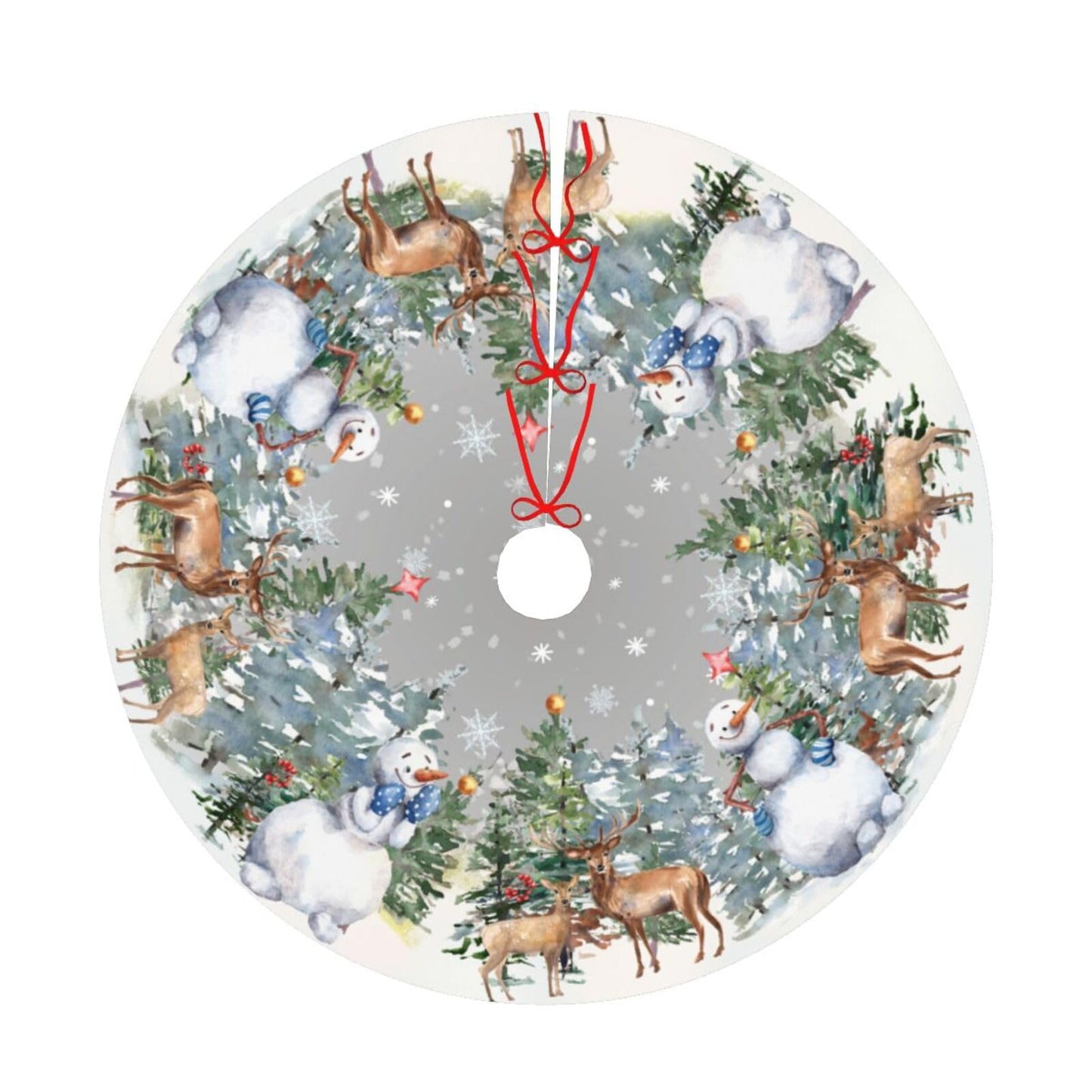 Snowman Reindeer Snowflake Christmas Tree Skirt 36" Tree Mat for Party Decorations Indoor Outdoor Ornaments