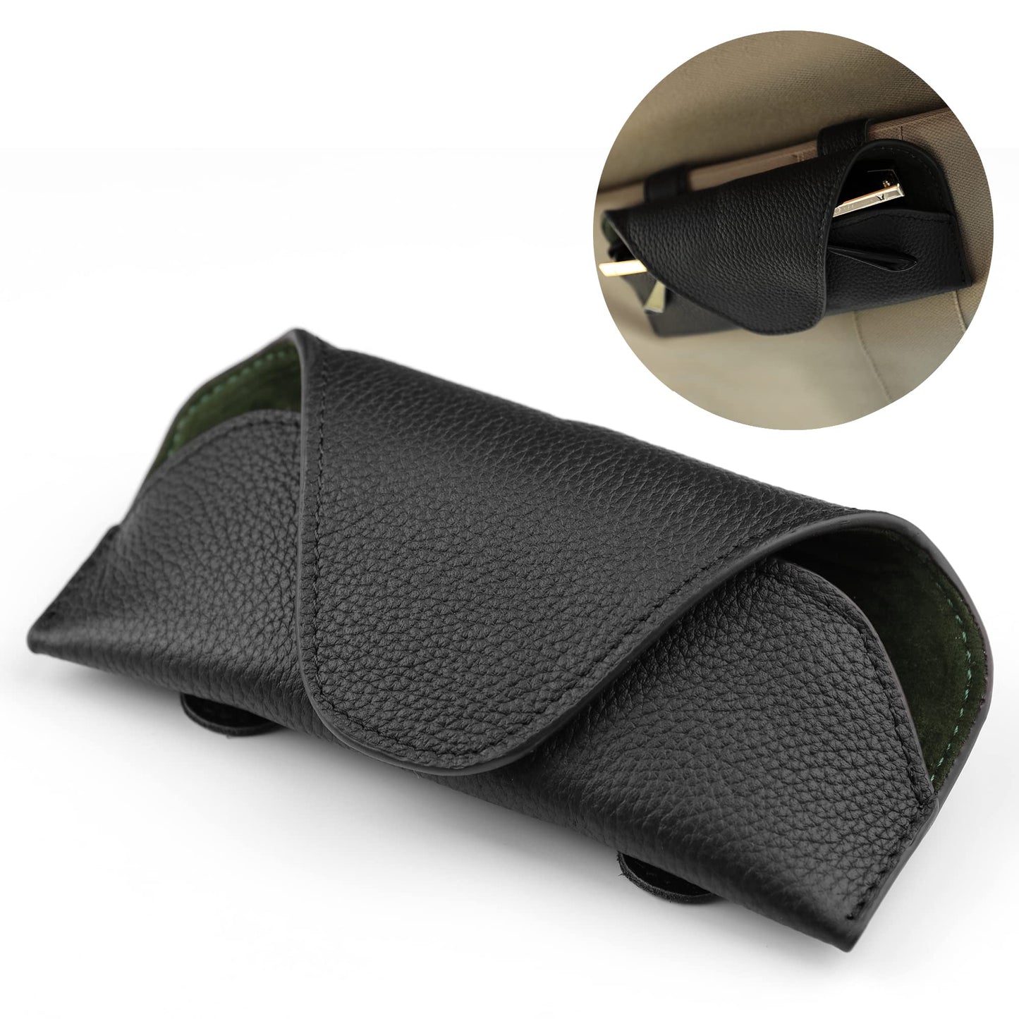 KEVANCHO Magnetic Sunglass Holder for Car Visor Clip, Leather Car Glasses Holder, Visor Accessories Eyeglasses Holder Glasses Storage Case (01-Black)