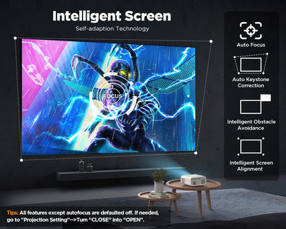 [Auto Focus/Keystone] DBPOWER Projector 4K with 5G WiFi and Bluetooth, 600ANSI FHD Native 1080P Outdoor Movie Projector with 4P4D/PPT/Zoom, Mini Home Projector Compatible w iOS/Android/HDMI/TV Stick