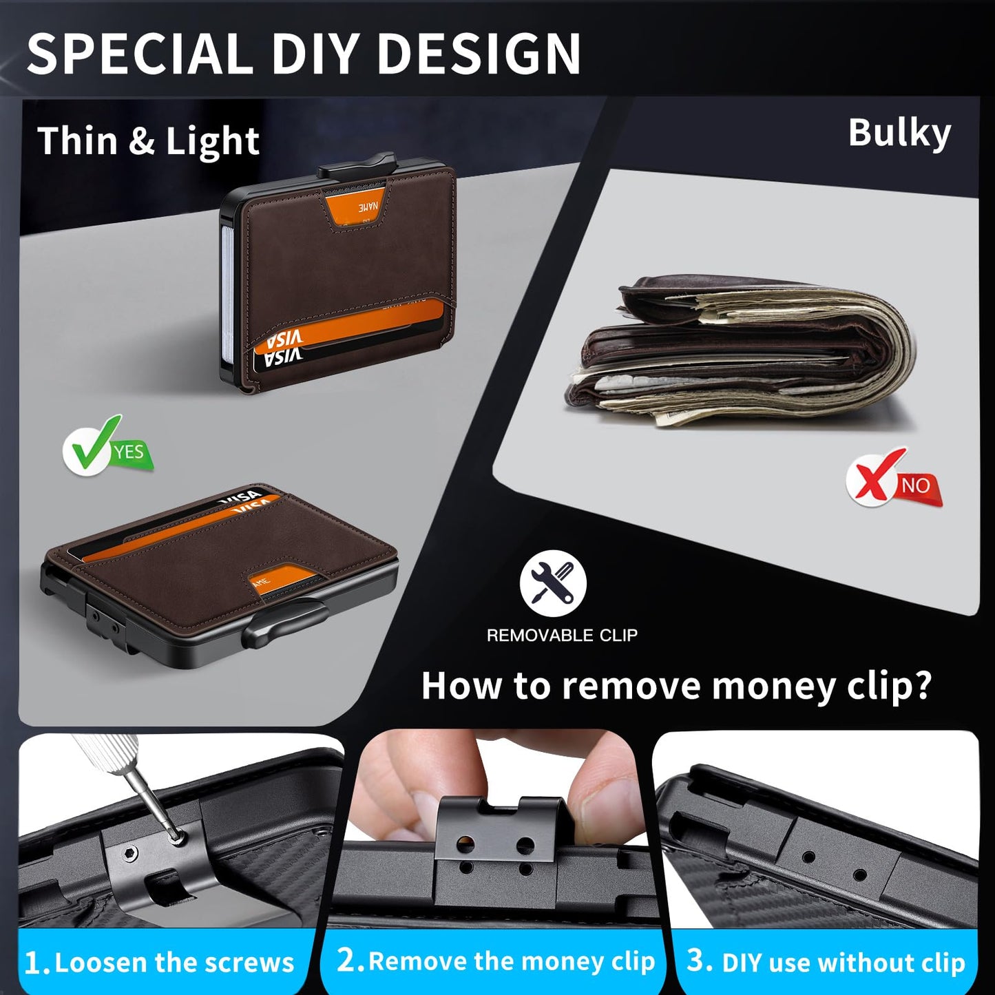 SEMORID Wallet for Men, Mens Wallet Minimalist Slim Wallet, RFID Blocking Smart Pop Up Wallet with Money Clip & ID Window, Metal Compact Wallet, Aluminum Credit Card Holder Wallet