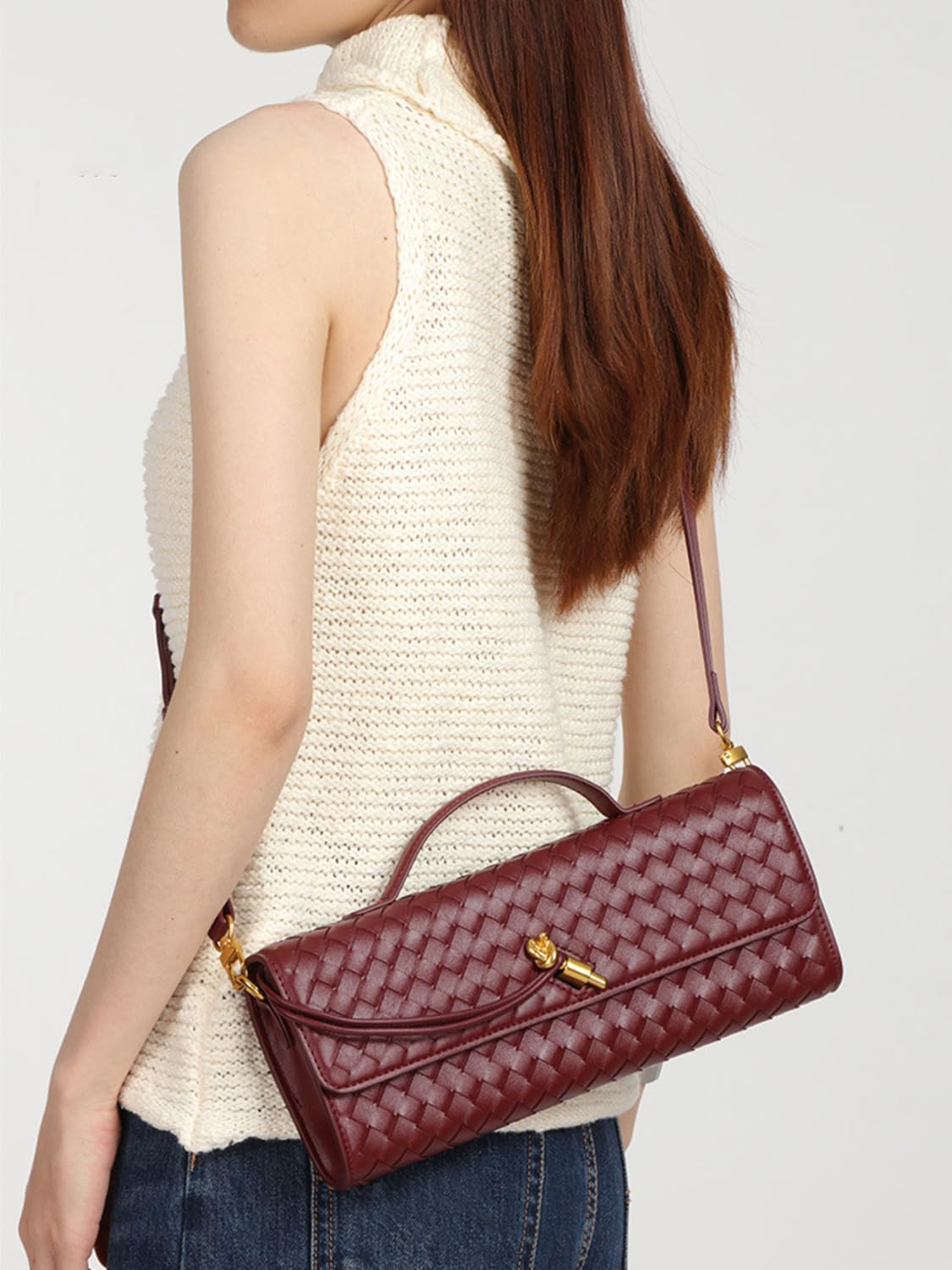 Upbull Trendy Woven Evening Clutch Purses Women Underarm Shoulder Handbag Cute Satchels Crossbody Purse PU Leather Wallet