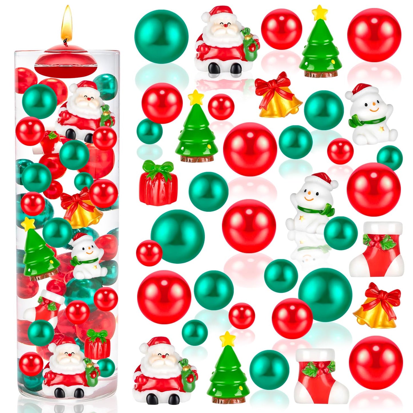 ZHWKMYP 100Pcs Christmas Vase Filler Decorations, Red and Green Floating Vase Fillers for Table Centerpieces Decor