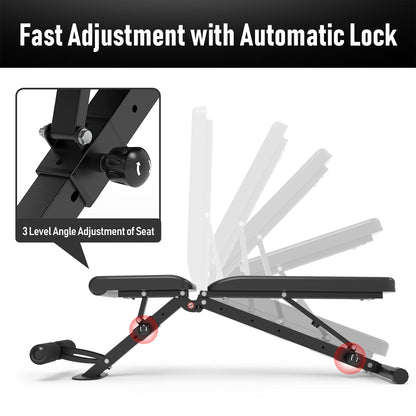 leikefitness Adjustable Weight Bench Foldable Workout Exercise Bench with Automatic Lock for Upright Incline Decline and Flat Full Body Exercise