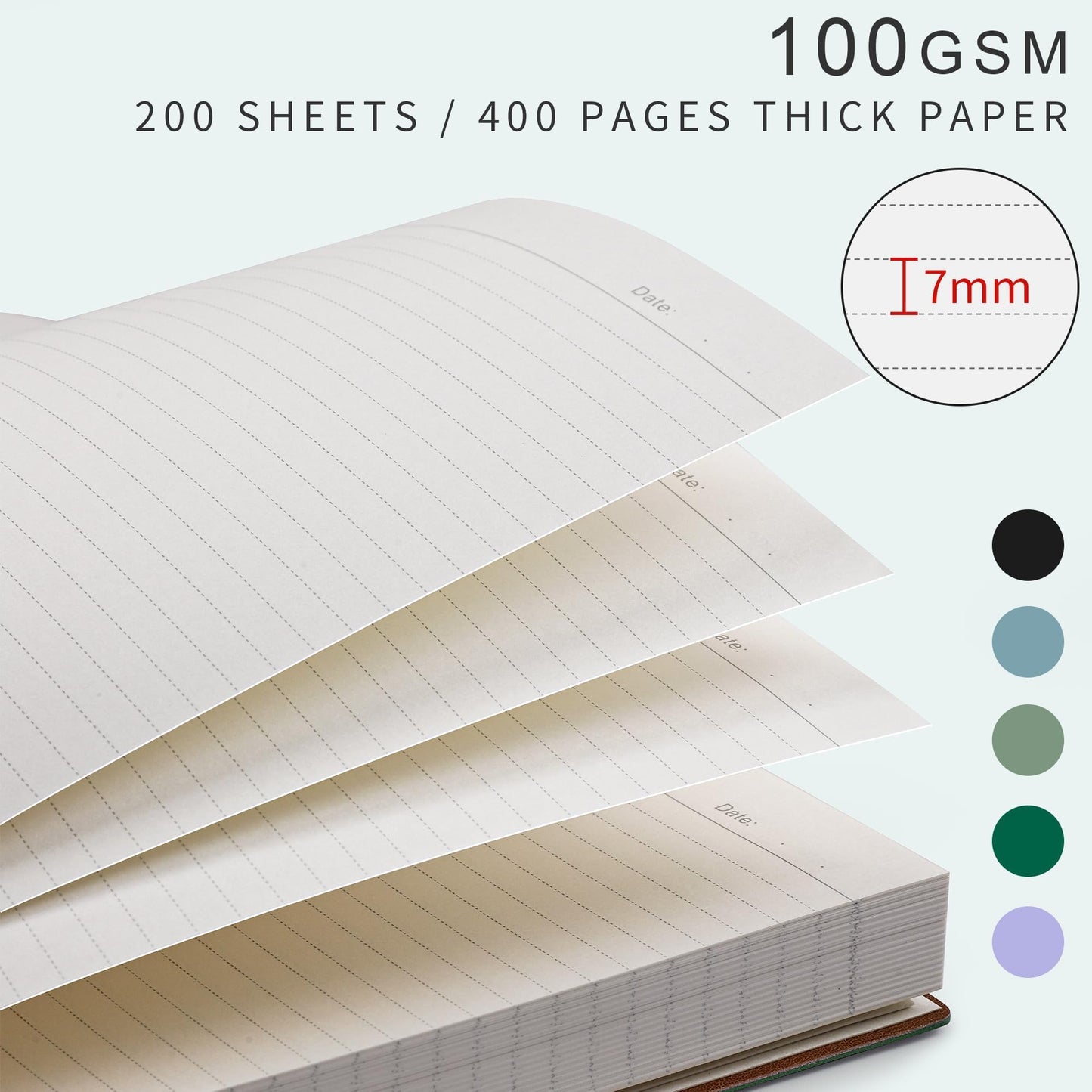 EMSHOI B5 College Ruled Notebook, Large 7.48" x 10.15", 400 Pages 100GSM Ink-Proof Faux Leather Softcover Lay-Flat Lined Journal for Work Office School Bible Study Writing, Dark Green