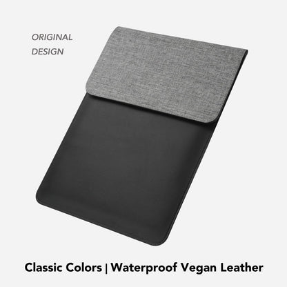 Gyanm 5-in-1 Laptop Sleeve with Wireless Charging for iPad MacBook Pro 12" 13" 14", Charge Mat for Phone Earbuds iWatch, Executive Office Organizer with Pocket, Waterproof Vegan Leather Case (Black)