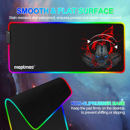 RGB Gaming Mouse Pad Anime Dragon Mousepad Mat LED with 15 Lighting Modes for Computer 31.5 X 12 Inch (Red)