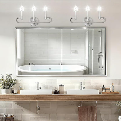 Farmhouse and Modern Bathroom Lighting Fixtures Over Mirror, 3 Light Brushed Nickel Bathroom Vanity Lights, Crystal Bathrooms Wall Sconces(Includes Bulb)